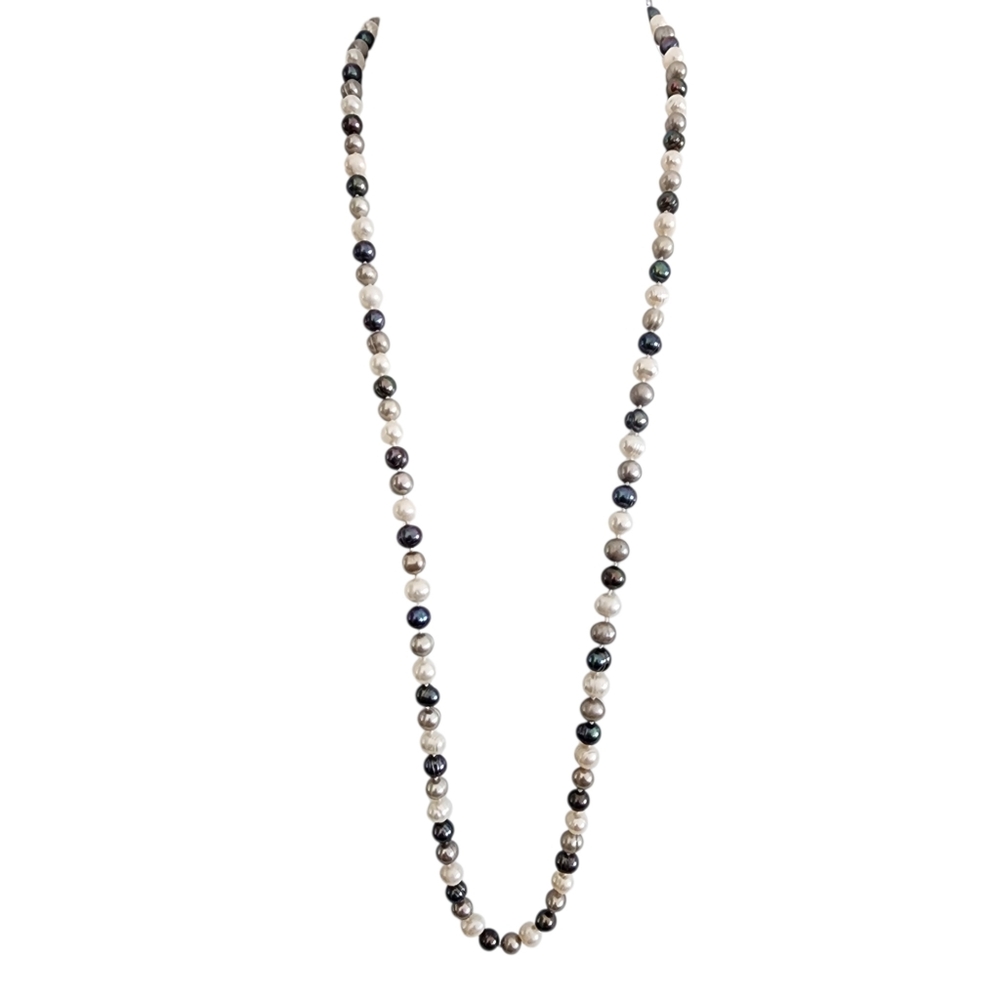Infinity pearl necklace genuine pearls multi color hand knotted  A0389 Q7 - Picture 11 of 16